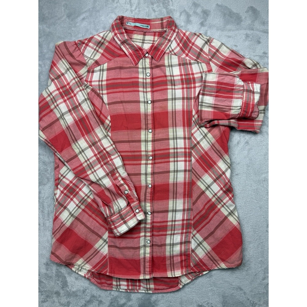 Maurices Women's XL Red/White/Gray Plaid Collared Long Sleeve Cotton Button-Up